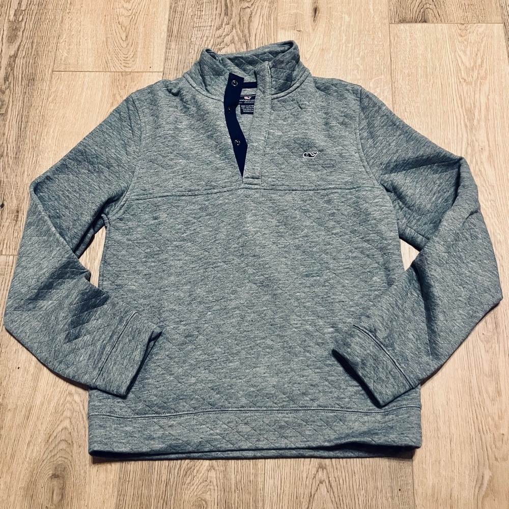 Vineyard Vines Boys Gray, Soft Quilted Pullover With Snap-placket,  Size M